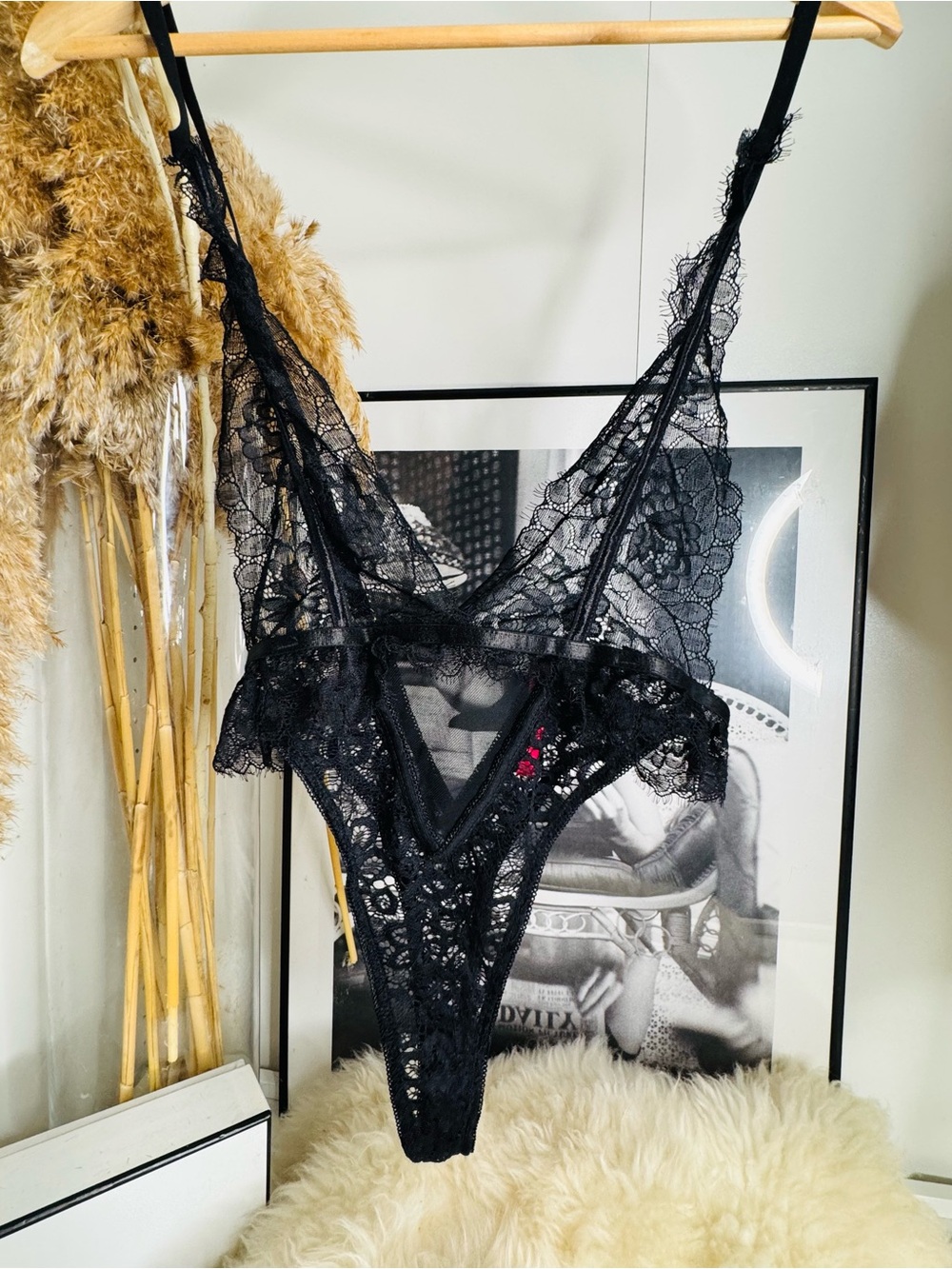 Agent Provocateur Black Lace V-Plunge Teddy Bodysuit